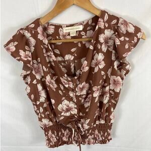 Monteau floral V Neck Cinched Blouse Size small